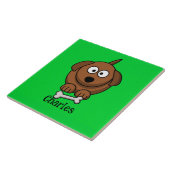 骨が緑の茶色パーソナライズされたの犬 タイル (側面)