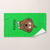 骨が緑の茶色パーソナライズされたの犬 ハンドタオル (ハンドタオル)