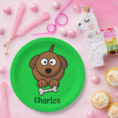 骨が緑の茶色パーソナライズされたの犬 ペーパープレート (パーティー)