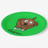 骨が緑の茶色パーソナライズされたの犬 ペーパープレート (アングル)