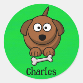 骨が緑の茶色パーソナライズされたの犬 ラウンドシール