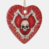 骨で囲まれたゴシック様式の赤いハートスカルらせん状 セラミックオーナメント (右)