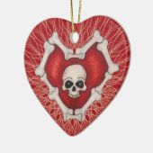 骨で囲まれたゴシック様式の赤いハートスカルらせん状 セラミックオーナメント (左)