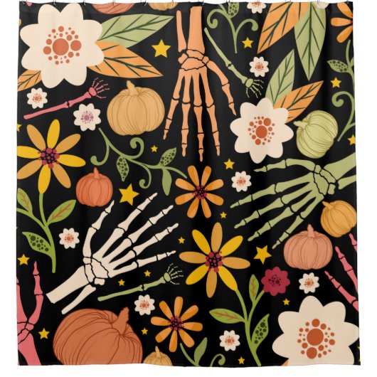 骨とフローラeの継ぎ目のないハロウィーン シャワーカーテン (正面)