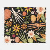 骨とフローラeの継ぎ目のないハロウィーン フリースブランケット (正面(横))