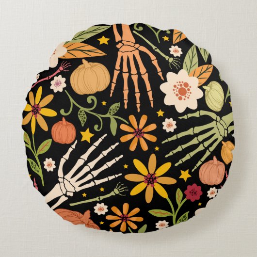 骨とフローラeの継ぎ目のないハロウィーン ラウンドクッション (正面)