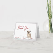 骨とリボンパーソナライズされたのかわいいパグ犬 サンキューカード (正面)