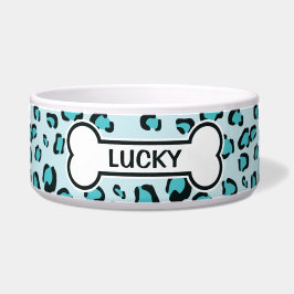 骨と名前付きの青いヒョウ柄の絵 ボウル