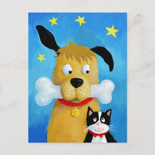骨と猫のおもしろいポストカード付き犬 ポストカード (正面)