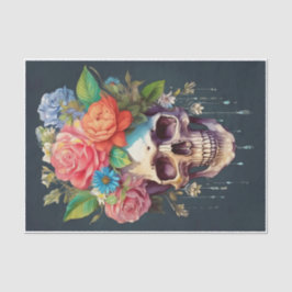 骨と開花、スカルと庭の花 薄葉紙