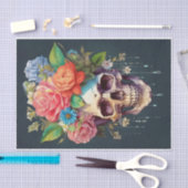 骨と開花、スカルと庭の花 薄葉紙 (クラフト)