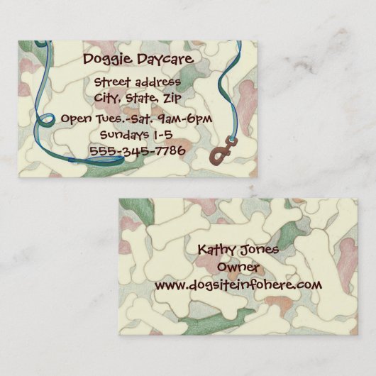 骨と首付きペット犬ビジネスカード 名刺 (正面/裏面)