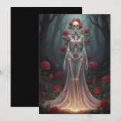 骨のような少女が、森の中でウェディングドレスを着ている。 招待状 (正面/裏面)