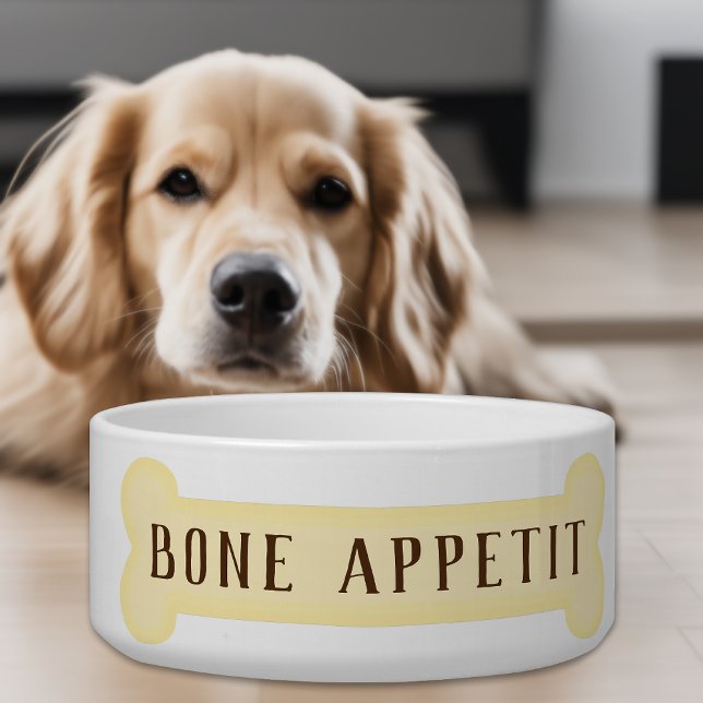 骨のペティットパおもしろいン犬のボウルと手のプリント ボウル ('Bone Appetit' Funny Pun Dog Bowl 🐾)