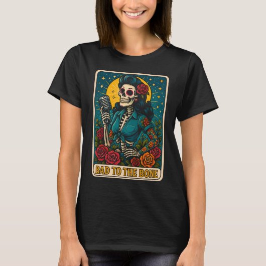 骨のレトロSkeleton Singerに悪い Tシャツ (正面)