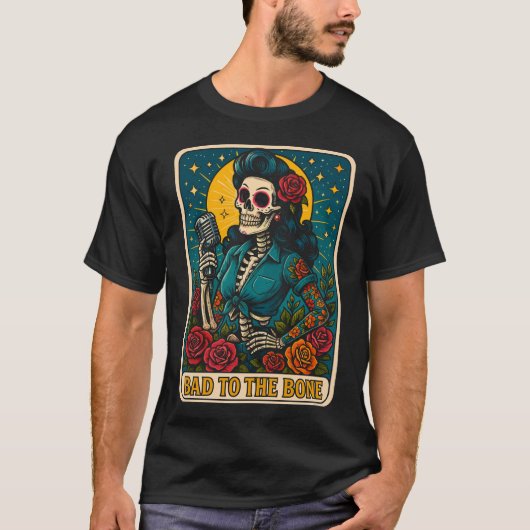 骨のレトロSkeleton Singerに悪い Tシャツ (正面)