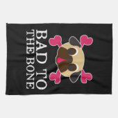 骨の子鹿のパグおよび骨が交差した図形への悪い状態 キッチンタオル (横)