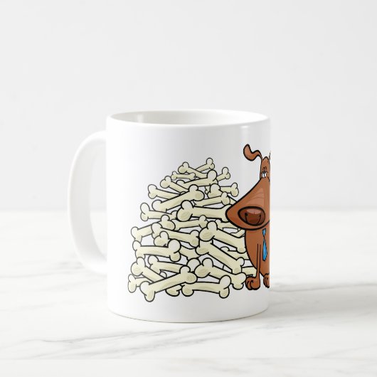 骨の山を積んだ黒犬かわいいペット コーヒーマグカップ (正面左)