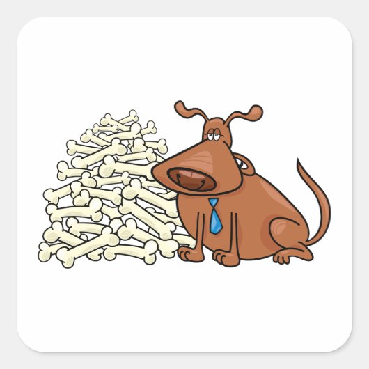 骨の山を積んだ黒犬かわいいペット スクエアシール (正面)