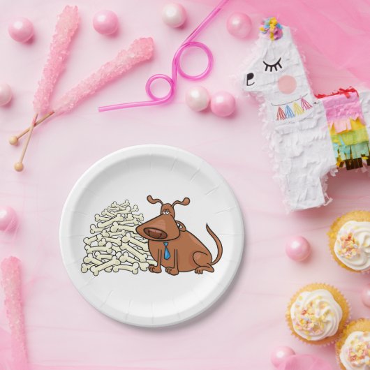 骨の山を積んだ黒犬かわいいペット ペーパープレート (パーティー)