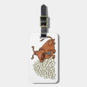 骨の山を積んだ黒犬かわいいペット ラゲッジタグ (正面縦)