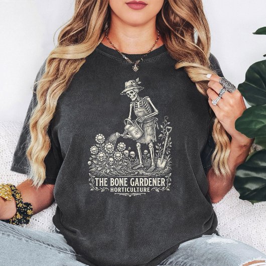 骨の庭師 スケルトン ドクロ 花 アート Tシャツ