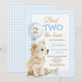骨の悪いワンコの2歳の誕生日パーティー ギンガムチェック 招待状 (正面/裏面)