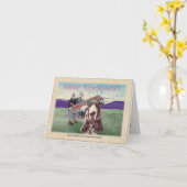 骨の旅行!: バセット犬旅行挨拶 カード (黄色い花)