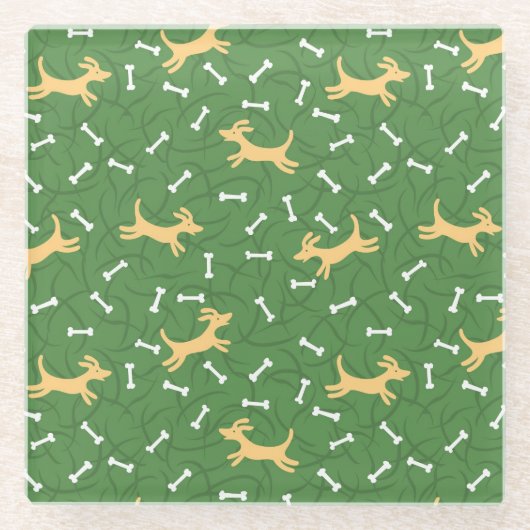 骨の背景を持つ幸運な犬 ガラスコースター (正面)