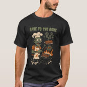 骨の髄までレア – ゾンビBBQ達人スケルトン Tシャツ (正面)