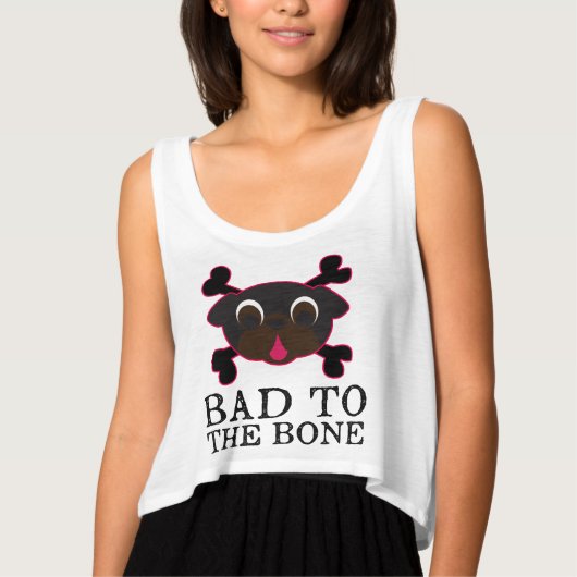 骨の黒いパグのティーに悪い Tシャツ (正面)