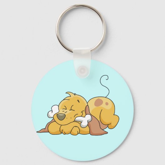 骨のTシャツおよびギフトを持つ幸せな犬 キーホルダー (正面)