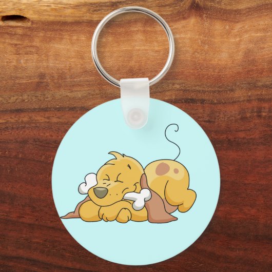 骨のTシャツおよびギフトを持つ幸せな犬 キーホルダー (正面)