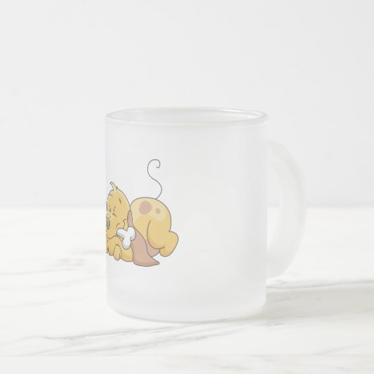 骨のTシャツおよびギフトを持つ幸せな犬 フロストグラスマグカップ (正面右)