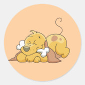 骨のTシャツおよびギフトを持つ幸せな犬 ラウンドシール (正面)