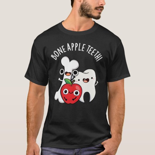 骨りんご歯の面白いBona+Appetitのダジャレ 暗い背景 Tシャツ (正面)