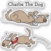 骨を噛んで名前でジャンプする漫画の犬 シール (正面)