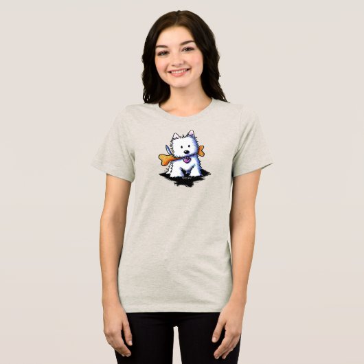 骨を持つウエストハイランドホワイトテリア キニ・アート トライブレンドTシャツ (正面全面)