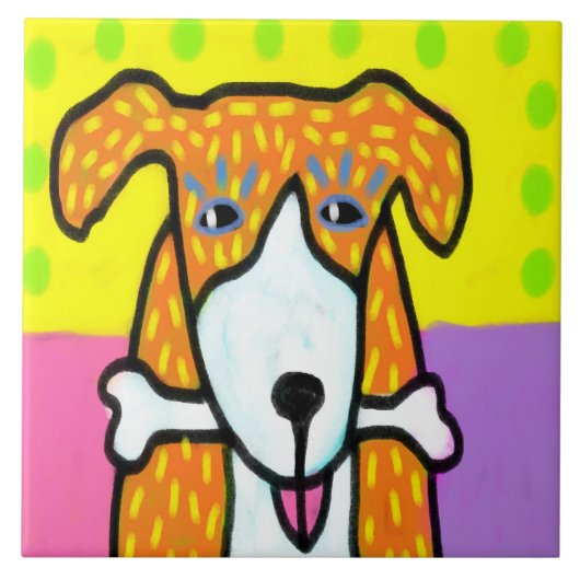 骨を持つ犬の抽象アート タイル (正面)