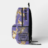 骨を追いかける文字犬と写真の丸い写真 プリントバックパック (右)