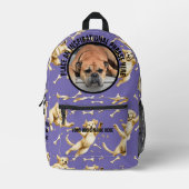 骨を追いかける文字犬と写真の丸い写真 プリントバックパック (正面)