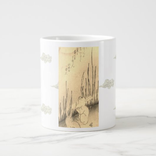 骨中国マグ2つのバンニーと雲と月 ジャンボコーヒーマグカップ (正面)