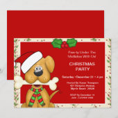 骨付きクリスマス犬のクリスマスパーティー招待状 招待状 (正面/裏面)