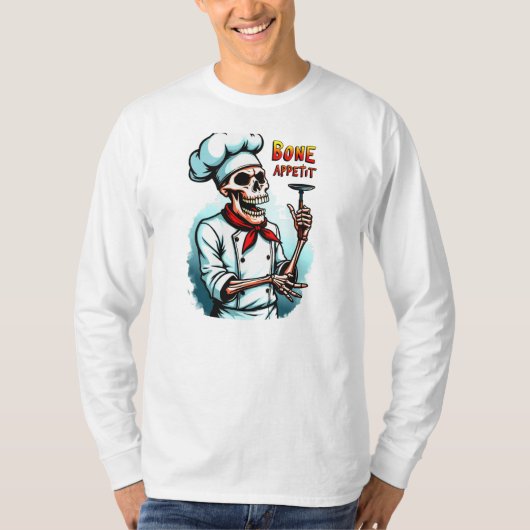 骨付きハロウィーンTシャツ – スケルトンシェフ Tシャツ (正面)