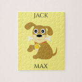 骨付き犬パズル。子供と犬の名前。 ジグソーパズル (縦)