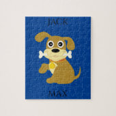 骨付き犬パズル。子供と犬の名前。 ジグソーパズル (縦)