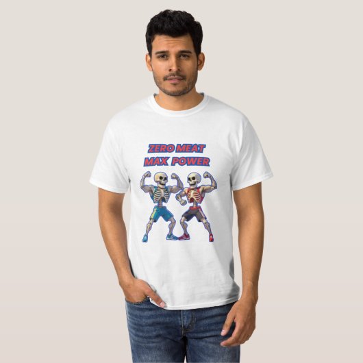 骨太 – 面白いスケルトンのマッスルデザイン Tシャツ (正面フル)