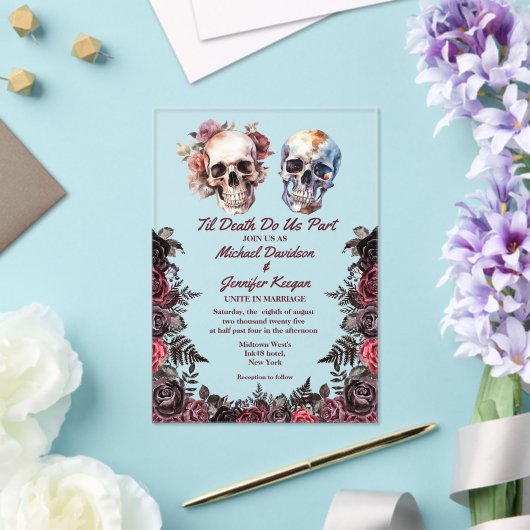 骨格エレガントフローラゴシック結婚ハロウィーン アクリル招待状 (インサイチュ (ウェディング))