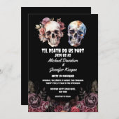 骨格フローラゴシックハロウィン結婚ブラック 招待状 (正面/裏面)