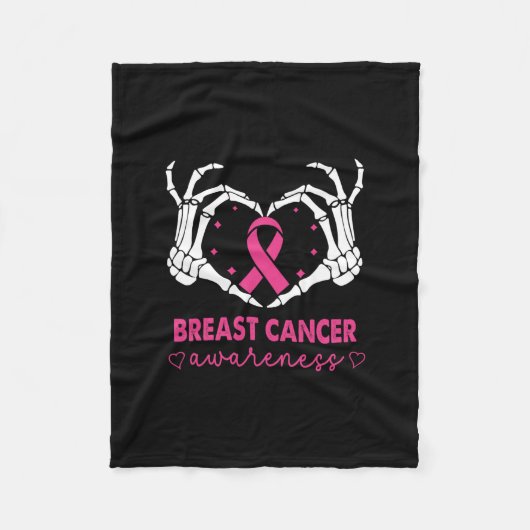 骨格手ハートサインハロウィーン乳がん フリースブランケット (正面)